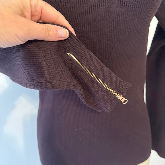 Carmen Marc Valvo Brown Ribbed Stretch Fitted Sweater Petite Medium Pre-owned - Picture 4 of 8